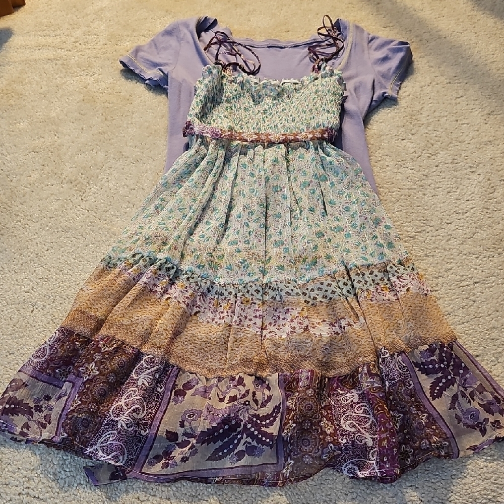 Lavendar Cotton Long T-shirt & Mini Floral Sundress